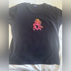 Brandy Melville John Galt Baby Tee Black Tee with Dragon